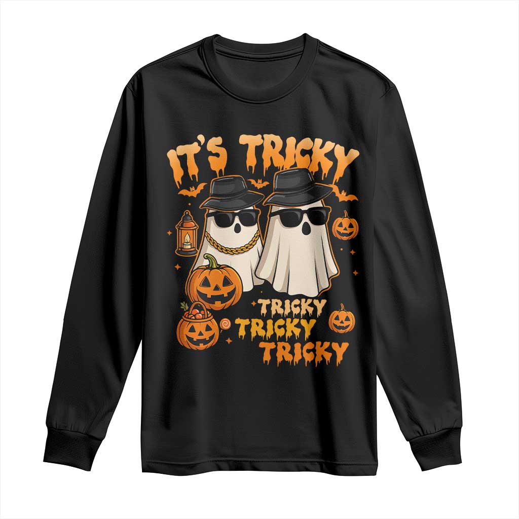 Funny Ghost Long Sleeve Shirt It's Tricky Tricky Tricky 90s Nostalgia Halloween Costume - Wonder Print Shop