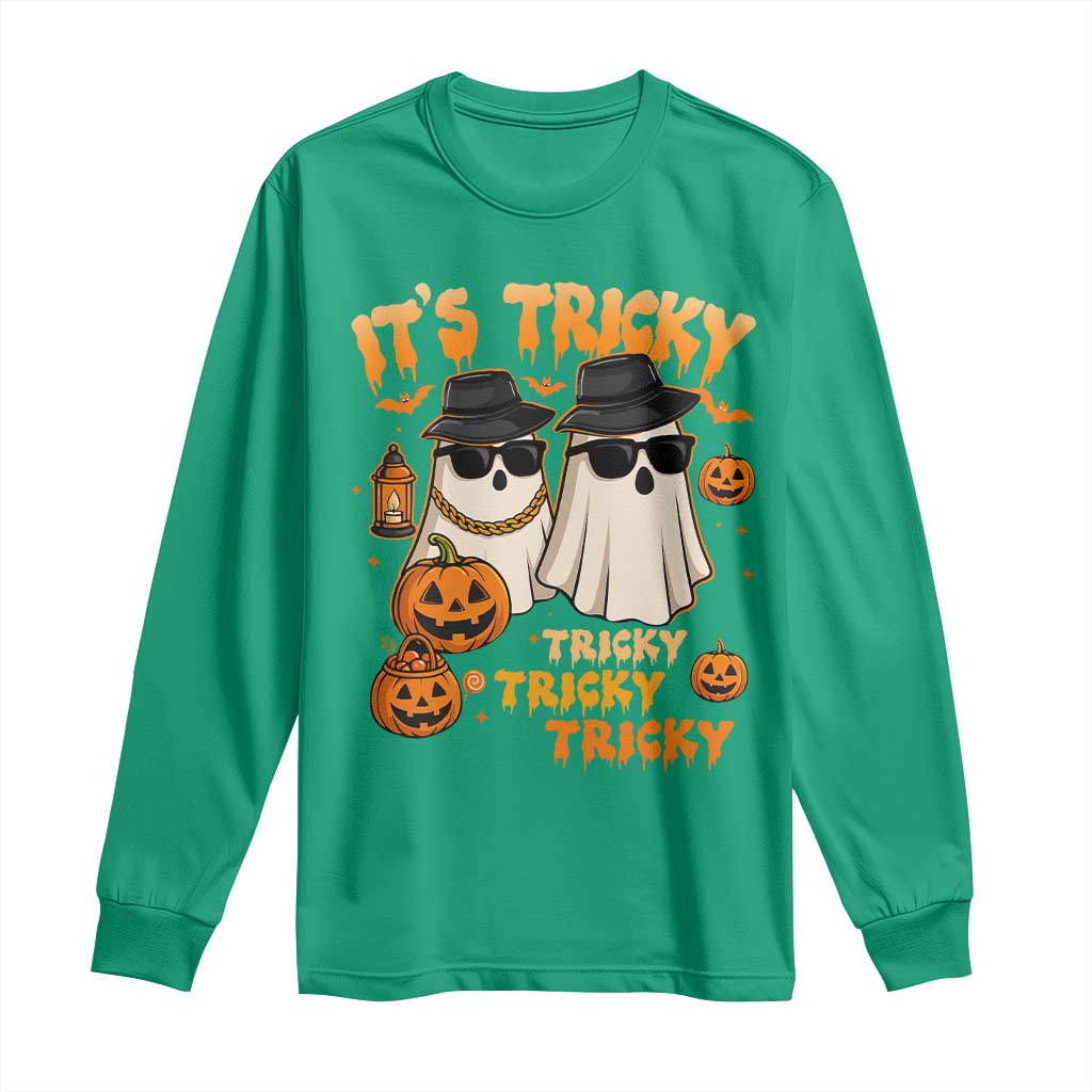 Funny Ghost Long Sleeve Shirt It's Tricky Tricky Tricky 90s Nostalgia Halloween Costume - Wonder Print Shop