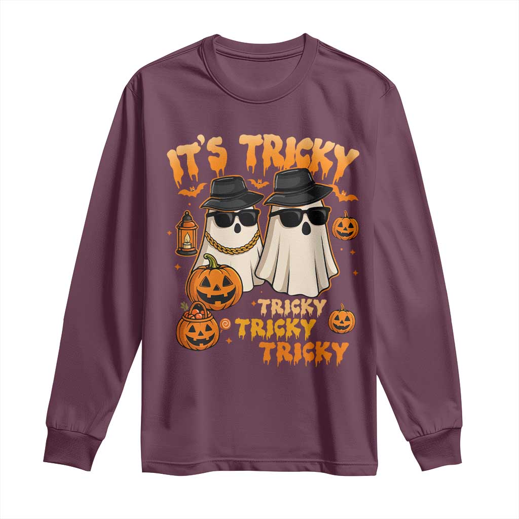 Funny Ghost Long Sleeve Shirt It's Tricky Tricky Tricky 90s Nostalgia Halloween Costume - Wonder Print Shop