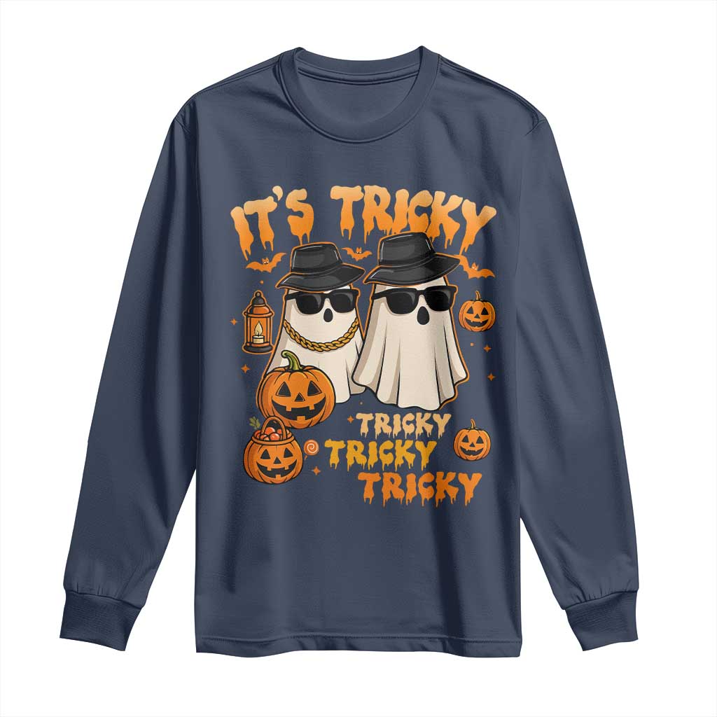 Funny Ghost Long Sleeve Shirt It's Tricky Tricky Tricky 90s Nostalgia Halloween Costume - Wonder Print Shop