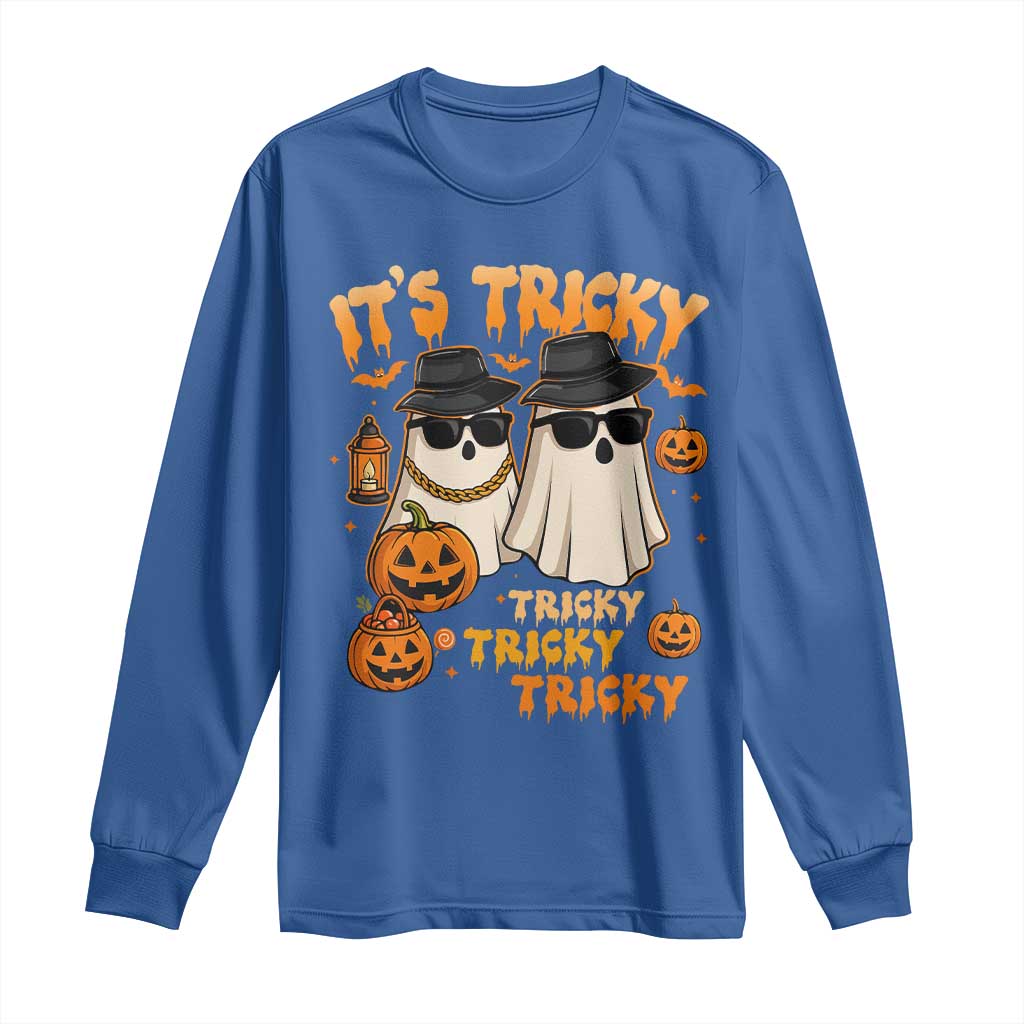 Funny Ghost Long Sleeve Shirt It's Tricky Tricky Tricky 90s Nostalgia Halloween Costume - Wonder Print Shop