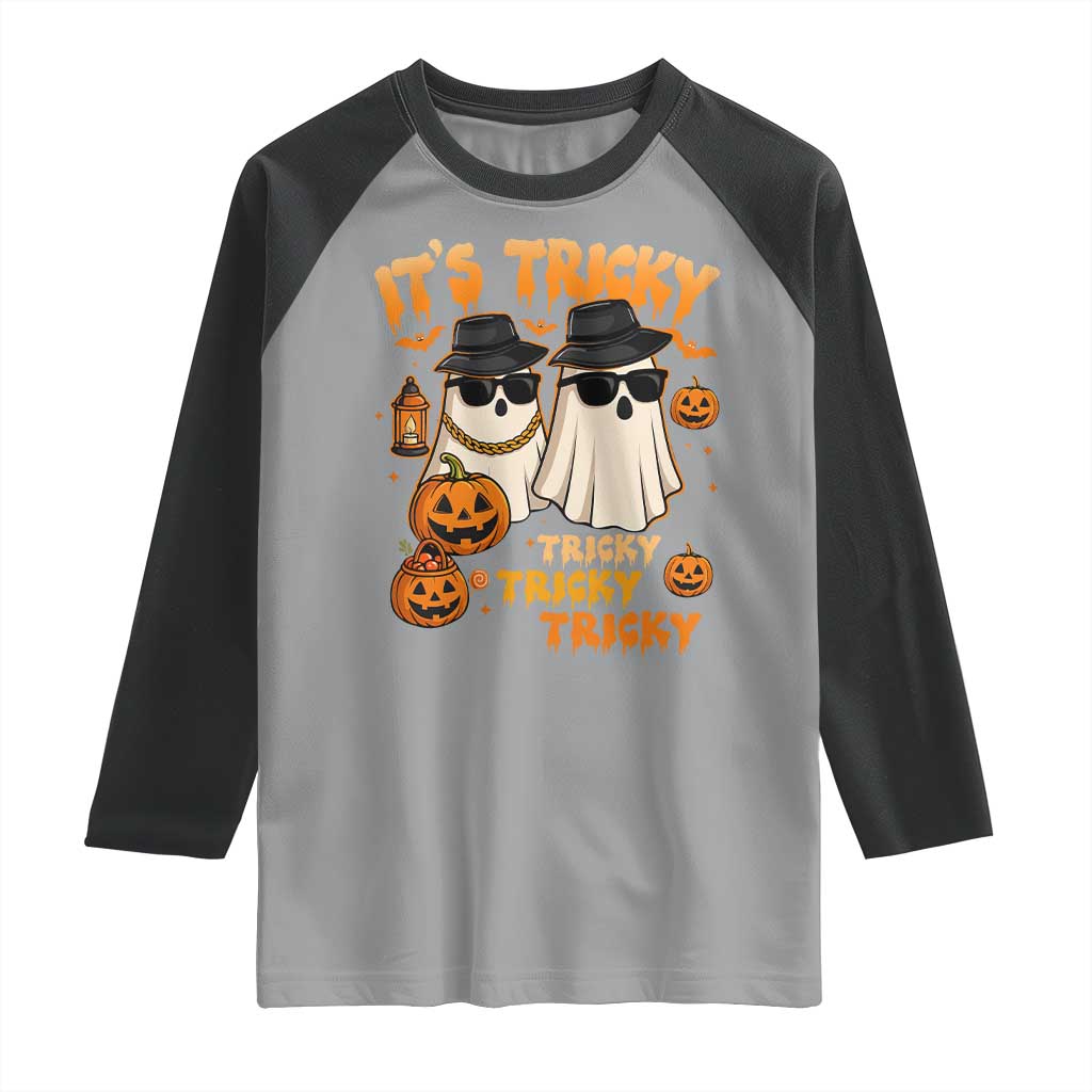 Funny Ghost Raglan Shirt It's Tricky Tricky Tricky 90s Nostalgia Halloween Costume - Wonder Print Shop