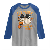 Funny Ghost Raglan Shirt It's Tricky Tricky Tricky 90s Nostalgia Halloween Costume - Wonder Print Shop