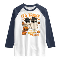 Funny Ghost Raglan Shirt It's Tricky Tricky Tricky 90s Nostalgia Halloween Costume - Wonder Print Shop