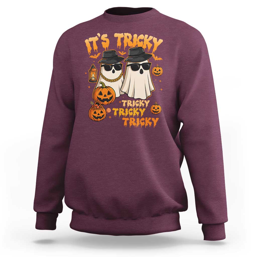 Funny Ghost Sweatshirt It's Tricky Tricky Tricky 90s Nostalgia Halloween Costume - Wonder Print Shop