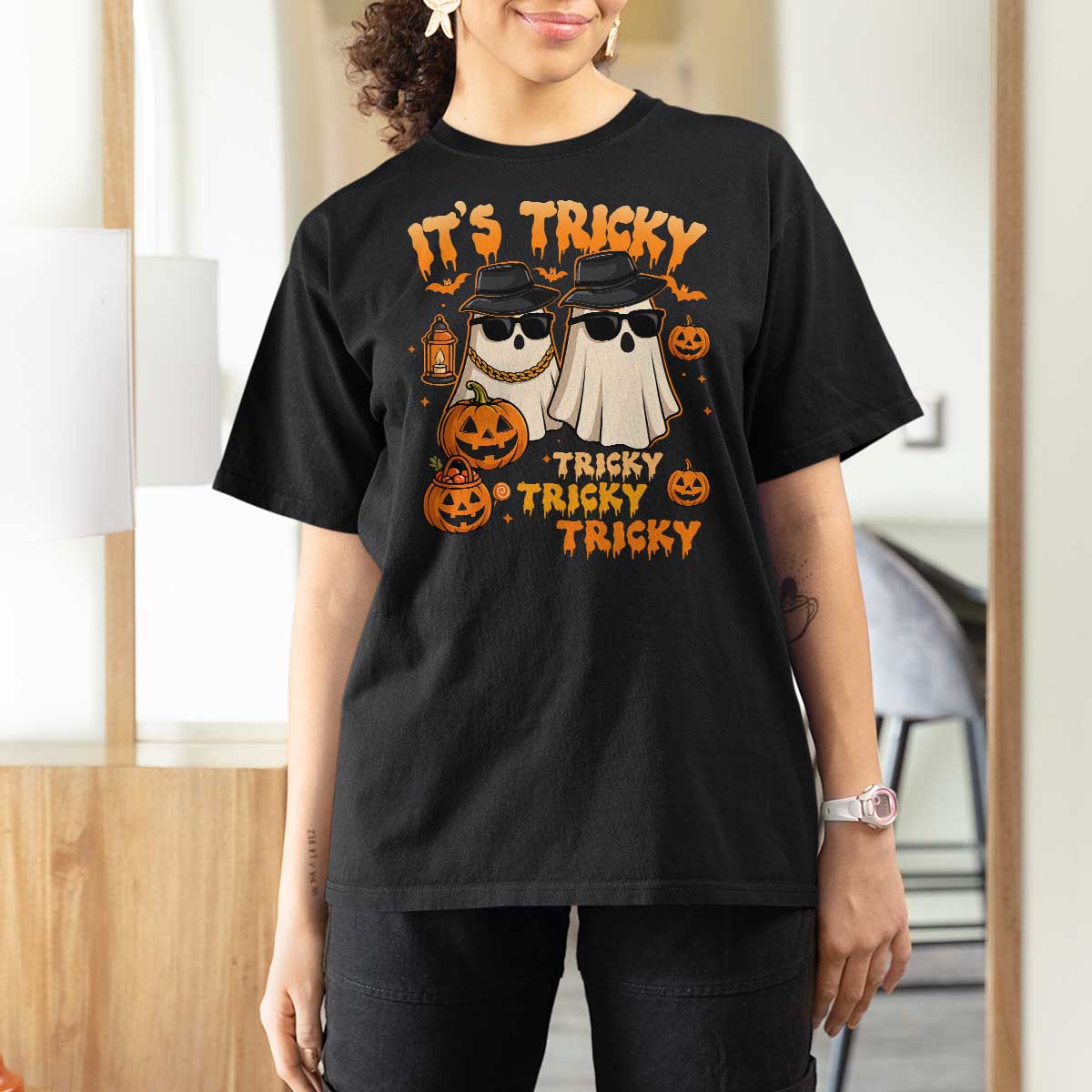 Funny Ghost T Shirt For Women It's Tricky Tricky Tricky 90s Nostalgia Halloween Costume - Wonder Print Shop