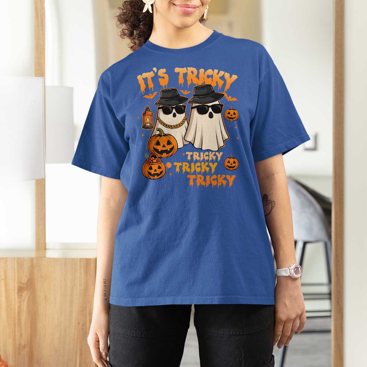 Funny Ghost T Shirt For Women It's Tricky Tricky Tricky 90s Nostalgia Halloween Costume - Wonder Print Shop