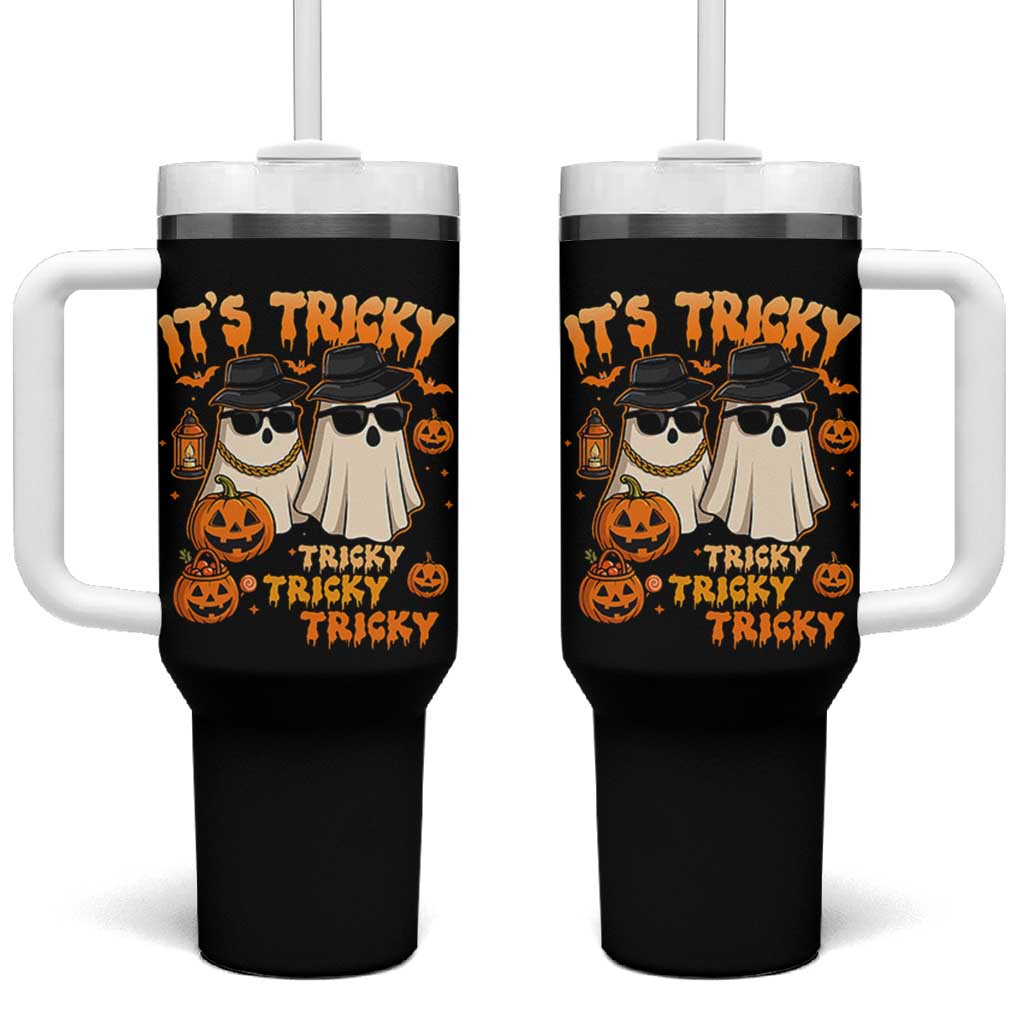Funny Ghost Tumbler With Handle It's Tricky Tricky Tricky 90s Nostalgia Halloween Costume - Wonder Print Shop
