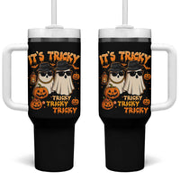Funny Ghost Tumbler With Handle It's Tricky Tricky Tricky 90s Nostalgia Halloween Costume - Wonder Print Shop
