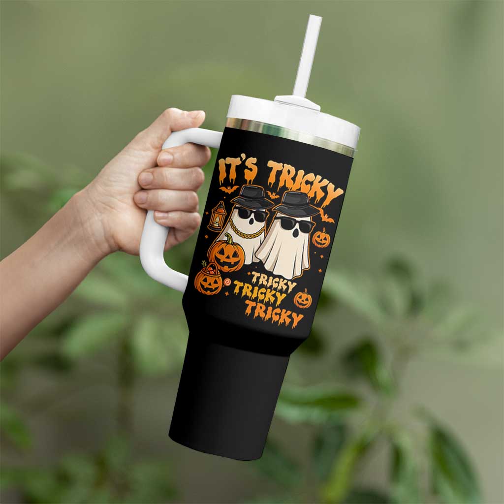 Funny Ghost Tumbler With Handle It's Tricky Tricky Tricky 90s Nostalgia Halloween Costume - Wonder Print Shop