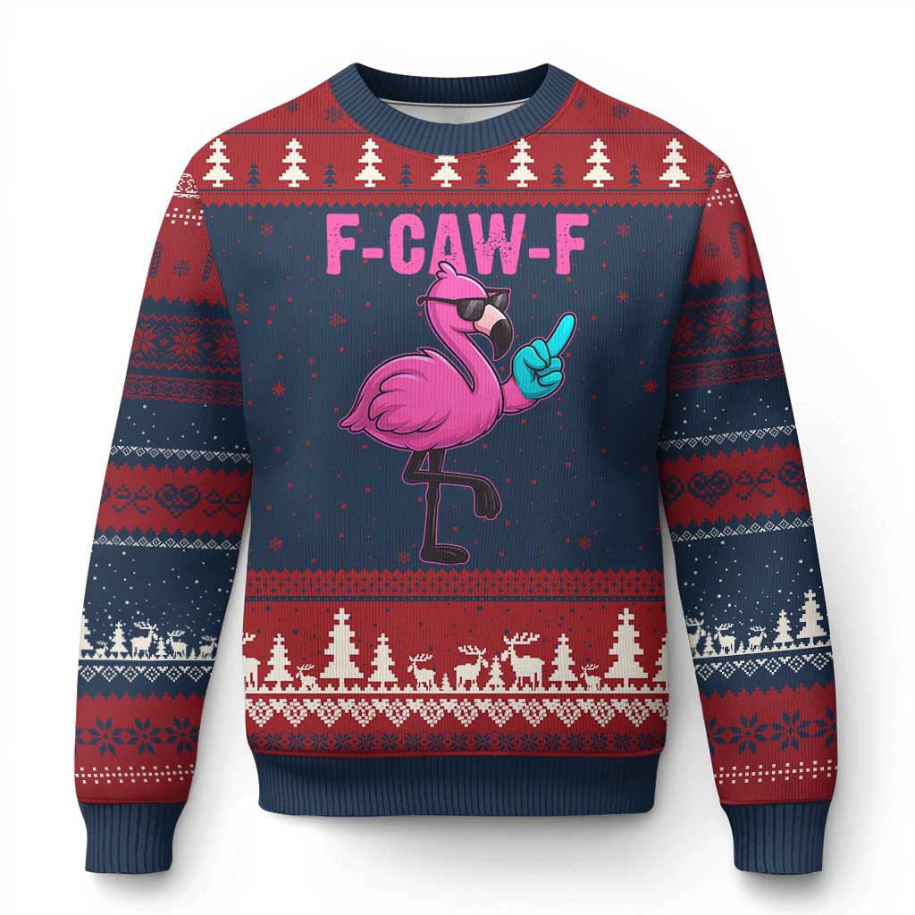 Funny F-Caw-F Flamingo Ugly Christmas Sweater Adult Humor - Wonder Print Shop