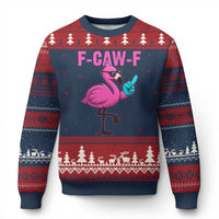 Funny F-Caw-F Flamingo Ugly Christmas Sweater Adult Humor - Wonder Print Shop