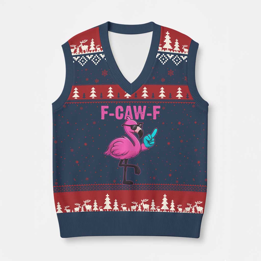 Funny F-Caw-F Flamingo V-Neck Knit Sweater Vest Adult Humor - Wonder Print Shop