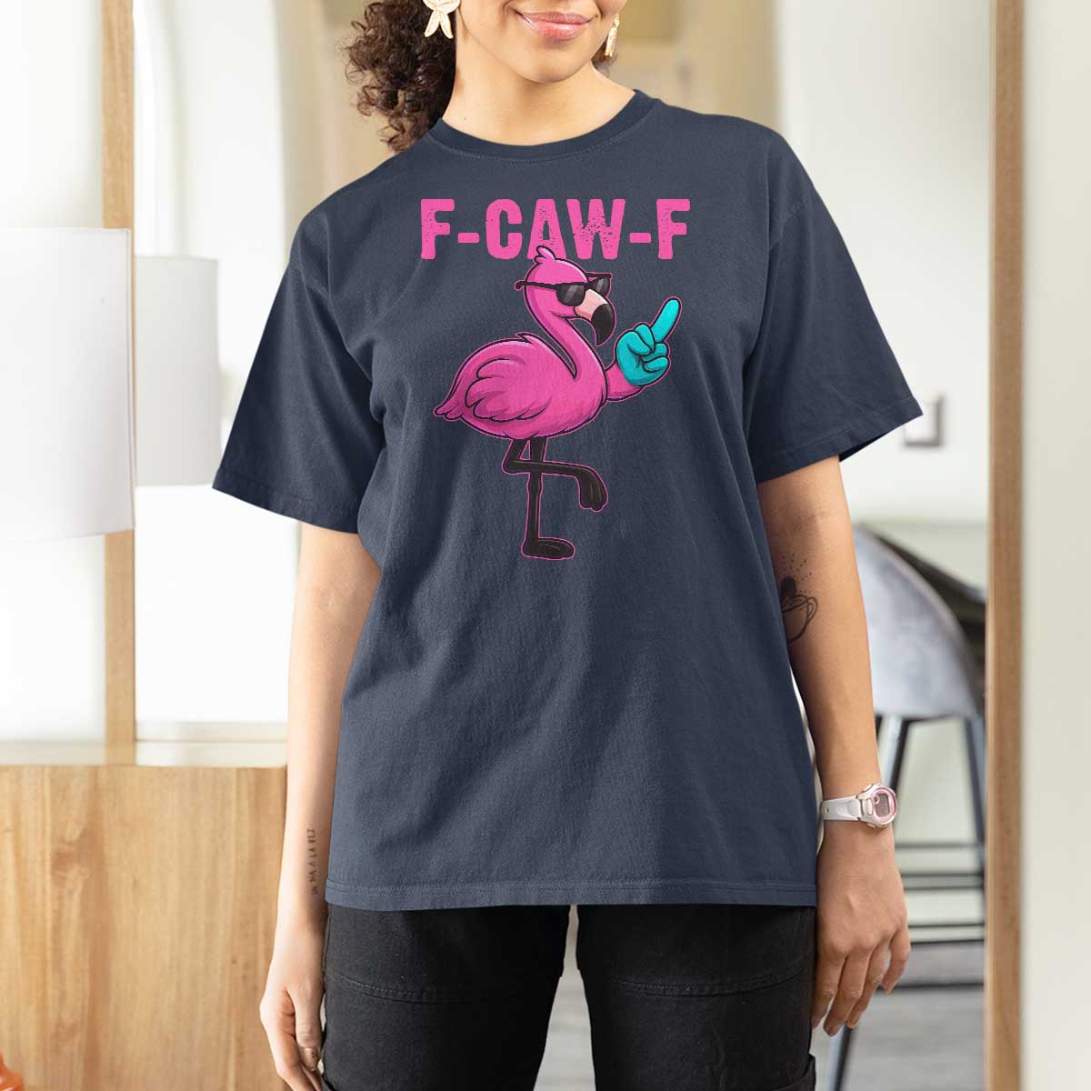 Funny F-Caw-F Flamingo T Shirt For Women Adult Humor - Wonder Print Shop