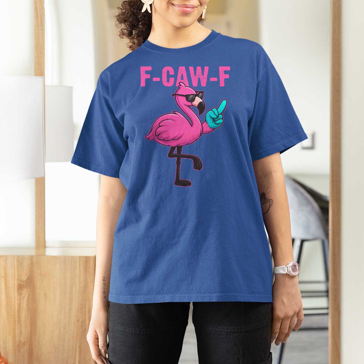 Funny F-Caw-F Flamingo T Shirt For Women Adult Humor - Wonder Print Shop