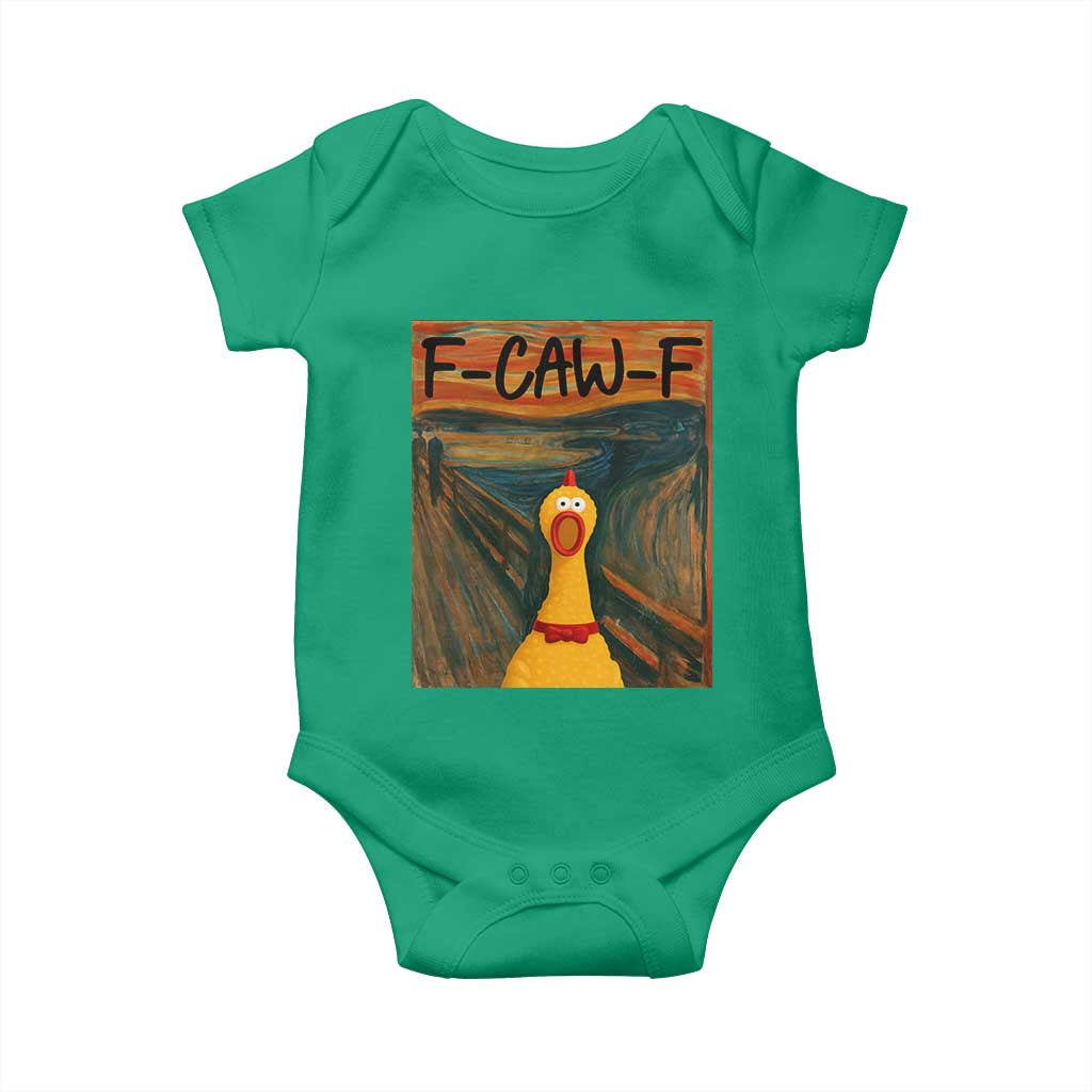 F Caw F Screaming Chicken Baby Onesie Funny Fawk Off Meme - Wonder Print Shop