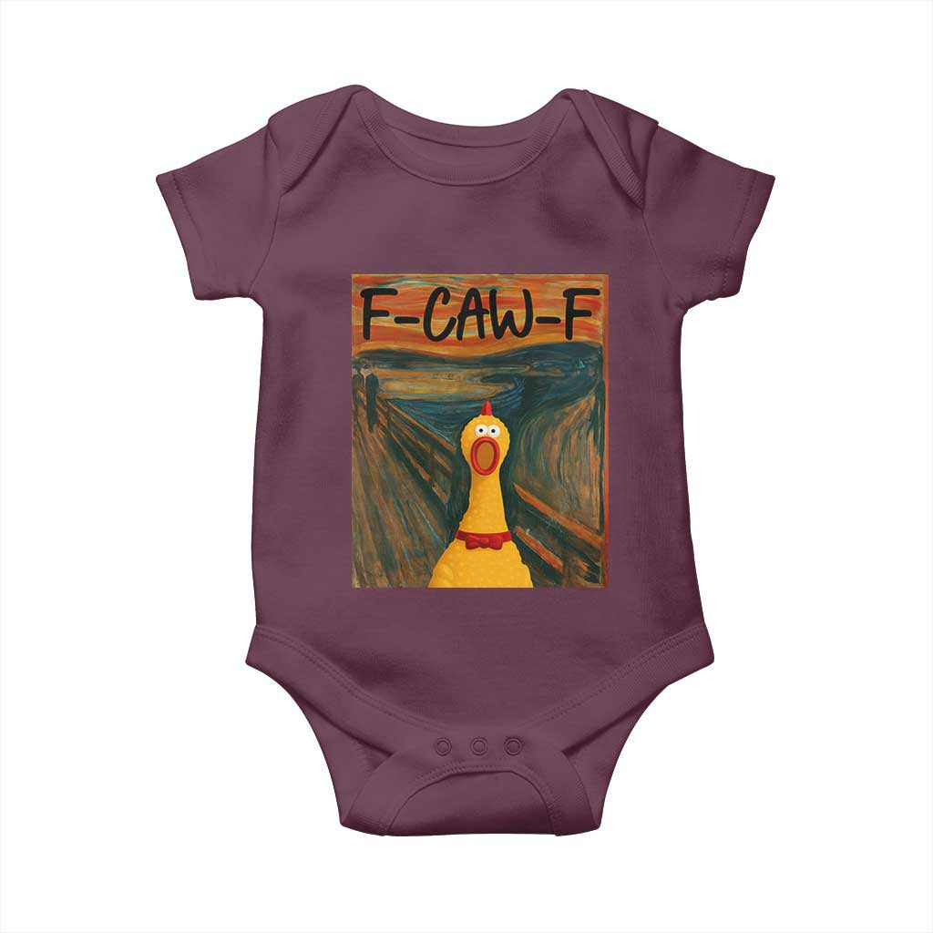 F Caw F Screaming Chicken Baby Onesie Funny Fawk Off Meme - Wonder Print Shop