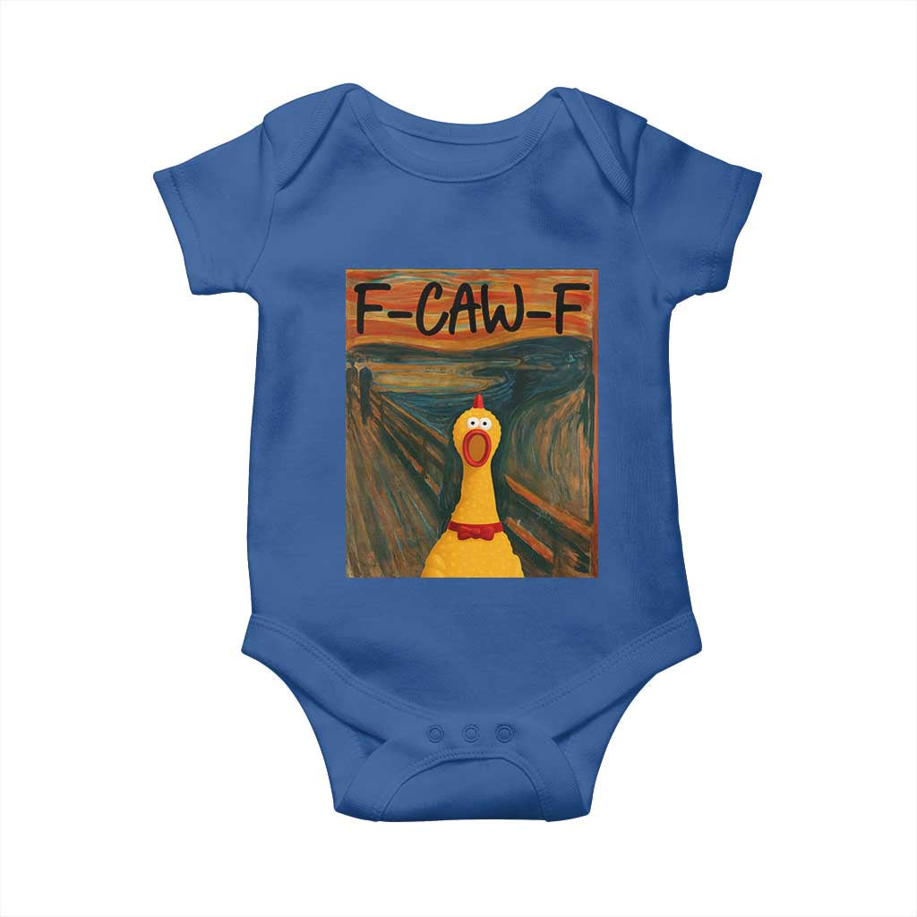 F Caw F Screaming Chicken Baby Onesie Funny Fawk Off Meme - Wonder Print Shop
