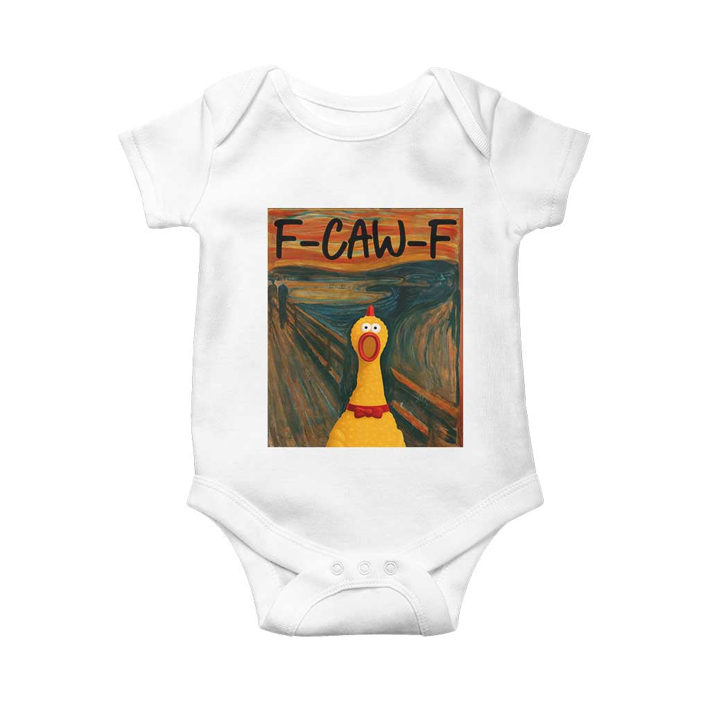 F Caw F Screaming Chicken Baby Onesie Funny Fawk Off Meme - Wonder Print Shop