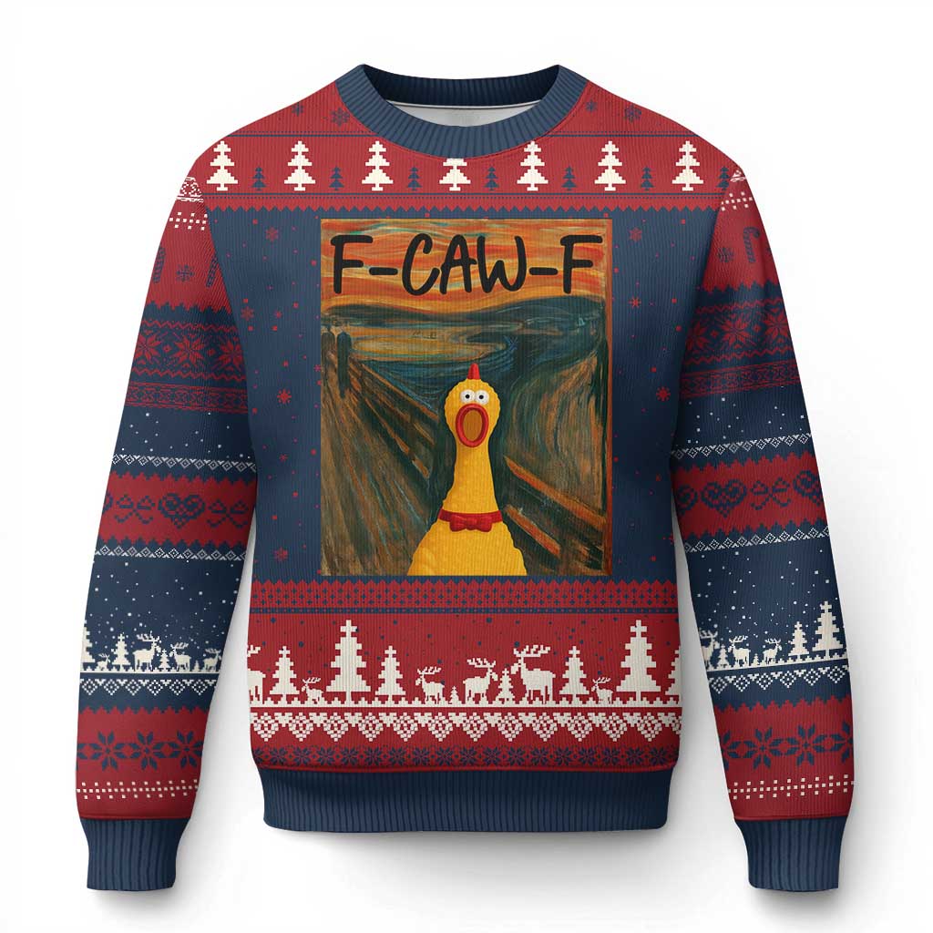 F Caw F Screaming Chicken Ugly Christmas Sweater Funny Fawk Off Meme - Wonder Print Shop
