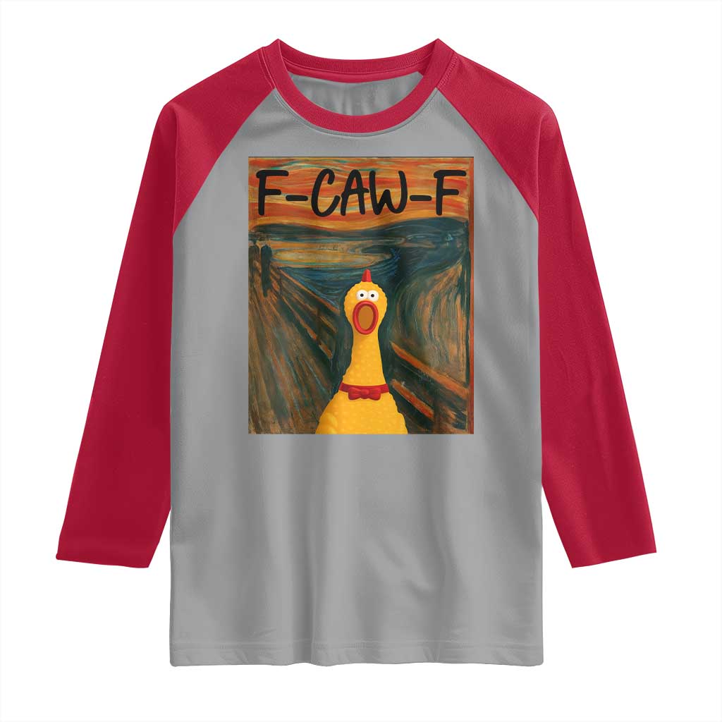 F Caw F Screaming Chicken Raglan Shirt Funny Fawk Off Meme - Wonder Print Shop