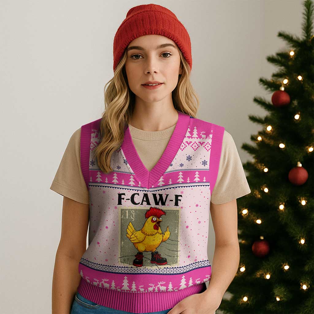 F Caw F Screaming Chicken V-Neck Knit Sweater Vest Metal Heavy Punk Rock Music - Wonder Print Shop