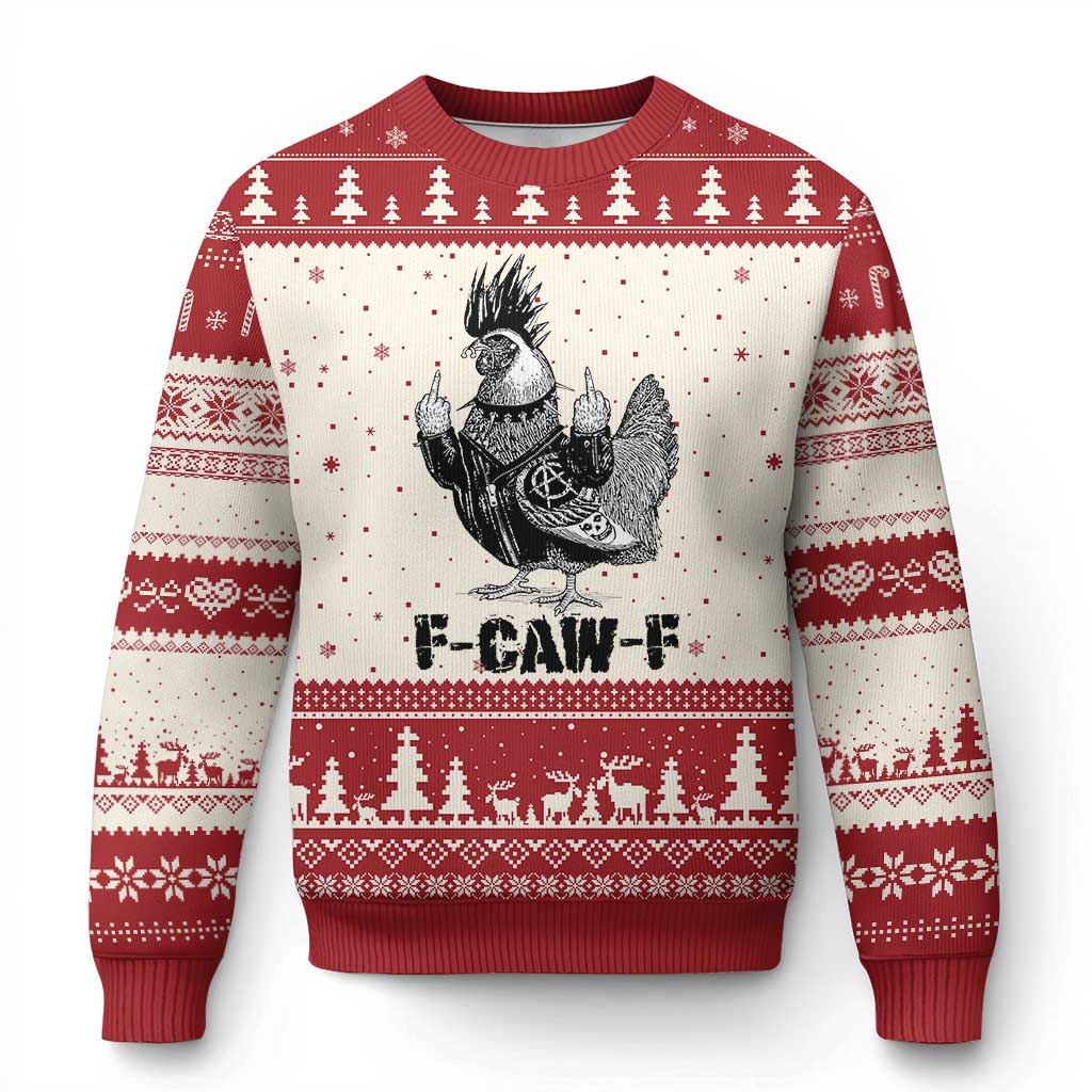 F Caw F Screaming Chicken Ugly Christmas Sweater Metal Heavy Punk Rock Music Lovers - Wonder Print Shop