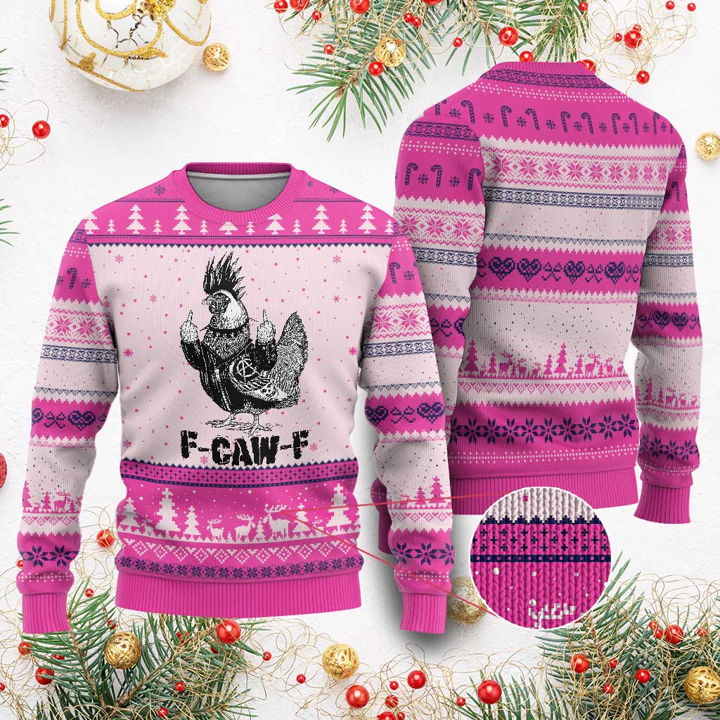 F Caw F Screaming Chicken Ugly Christmas Sweater Metal Heavy Punk Rock Music Lovers - Wonder Print Shop