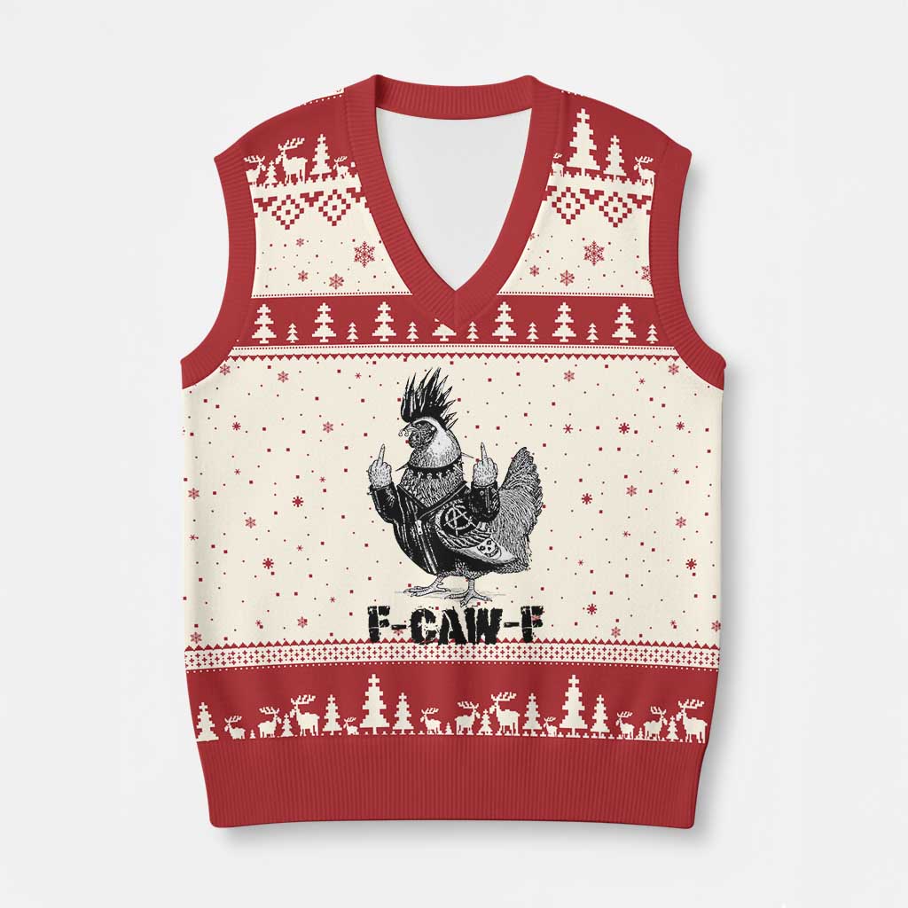 F Caw F Screaming Chicken V-Neck Knit Sweater Vest Metal Heavy Punk Rock Music Lovers - Wonder Print Shop