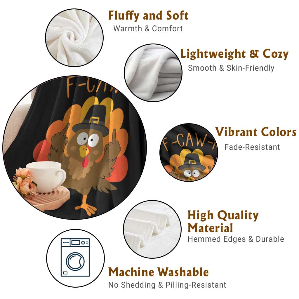 F-Caw-F Funny Turkey Throw Blanket Happy Thanksgiving Day Family Dinner - Wonder Print Shop