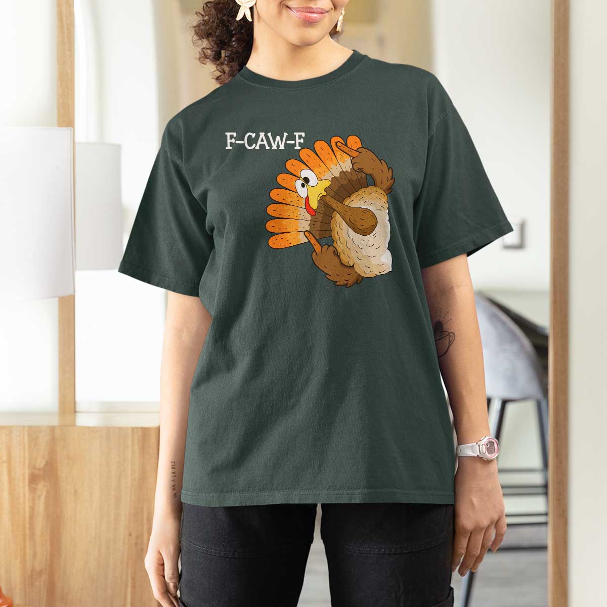 F-Caw-F Funny Silly Turkey T Shirt For Women Happy Thanksgiving Day Family Dinner - Wonder Print Shop