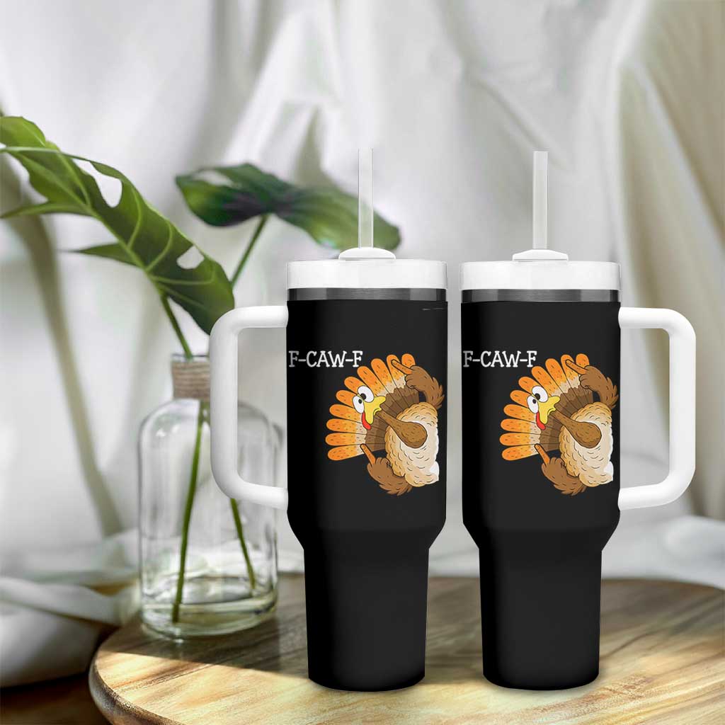 F-Caw-F Funny Silly Turkey Tumbler With Handle Happy Thanksgiving Day Family Dinner - Wonder Print Shop