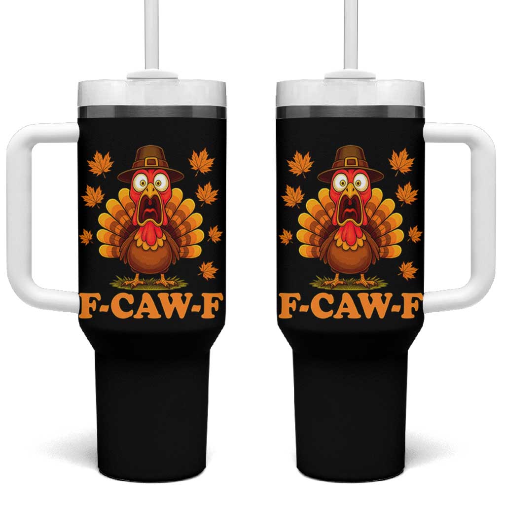 F-Caw-F Funny Turkey Tumbler With Handle Happy Thanksgiving Day Autumn Family Dinner - Wonder Print Shop