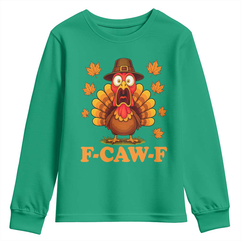 F-Caw-F Funny Turkey Youth Sweatshirt Happy Thanksgiving Day Autumn Family Dinner - Wonder Print Shop