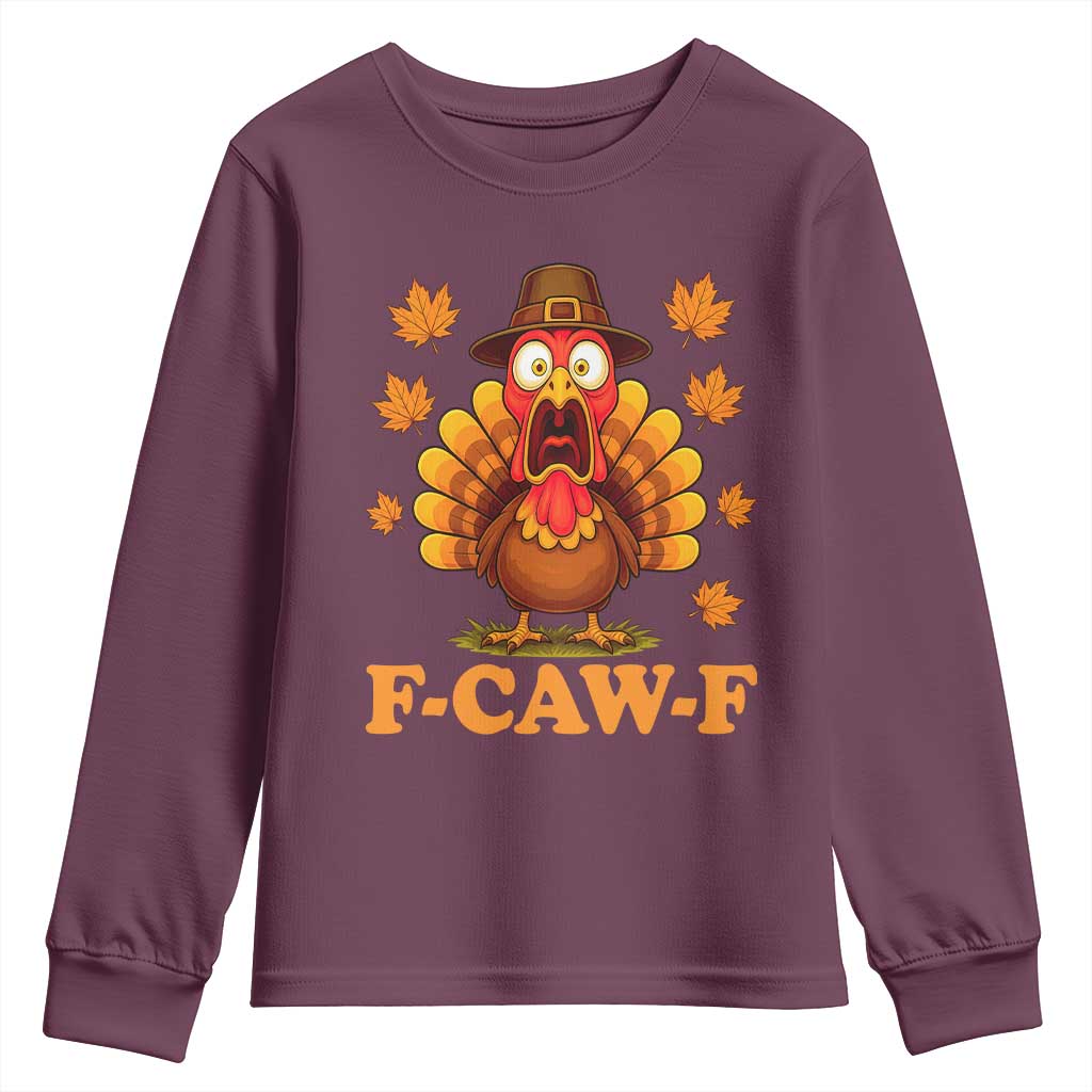 F-Caw-F Funny Turkey Youth Sweatshirt Happy Thanksgiving Day Autumn Family Dinner - Wonder Print Shop