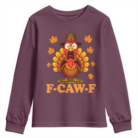 F-Caw-F Funny Turkey Youth Sweatshirt Happy Thanksgiving Day Autumn Family Dinner - Wonder Print Shop