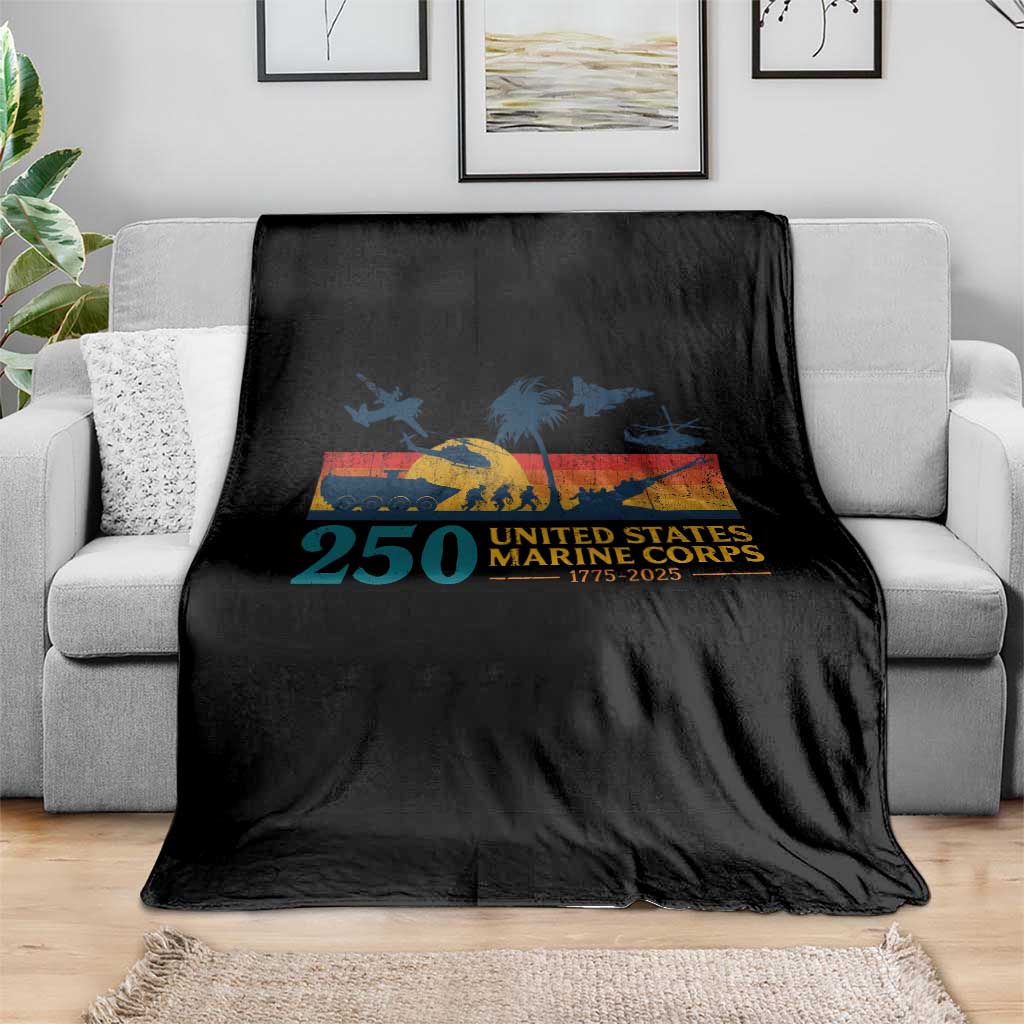Marine 250th Anniversary Throw Blanket Patriotic Military Gift for Veterans - Wonder Print Shop