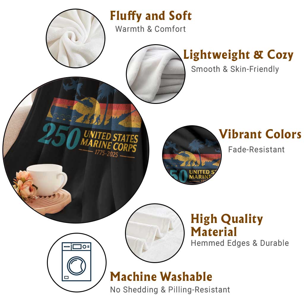 Marine 250th Anniversary Throw Blanket Patriotic Military Gift for Veterans - Wonder Print Shop
