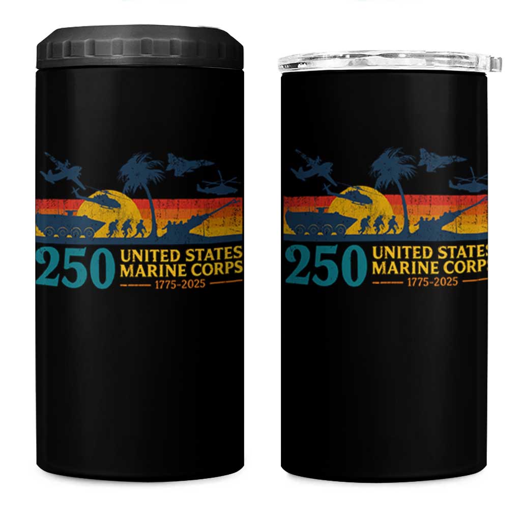 Marine 250th Anniversary 4 in 1 Can Cooler Tumbler Patriotic Military Gift for Veterans - Wonder Print Shop