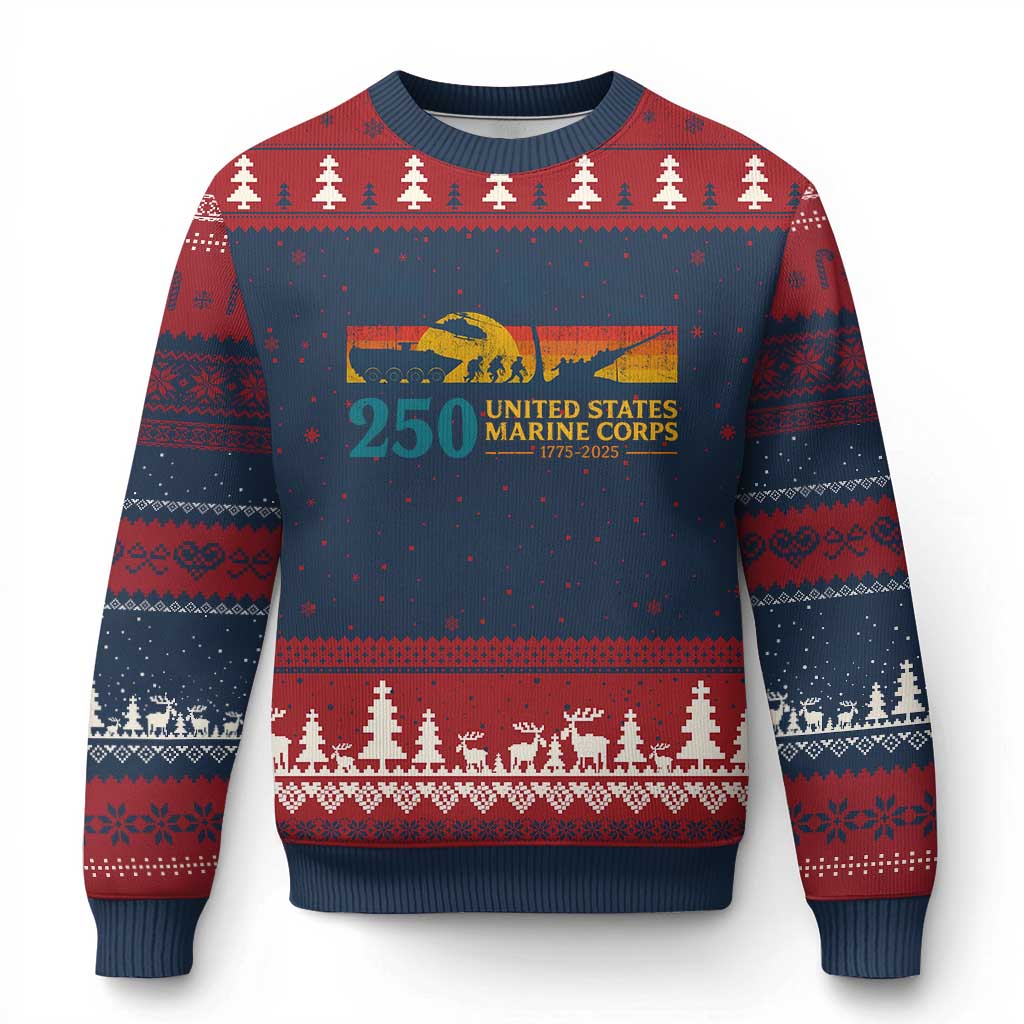 Marine 250th Anniversary Ugly Christmas Sweater Patriotic Military Gift for Veterans - Wonder Print Shop