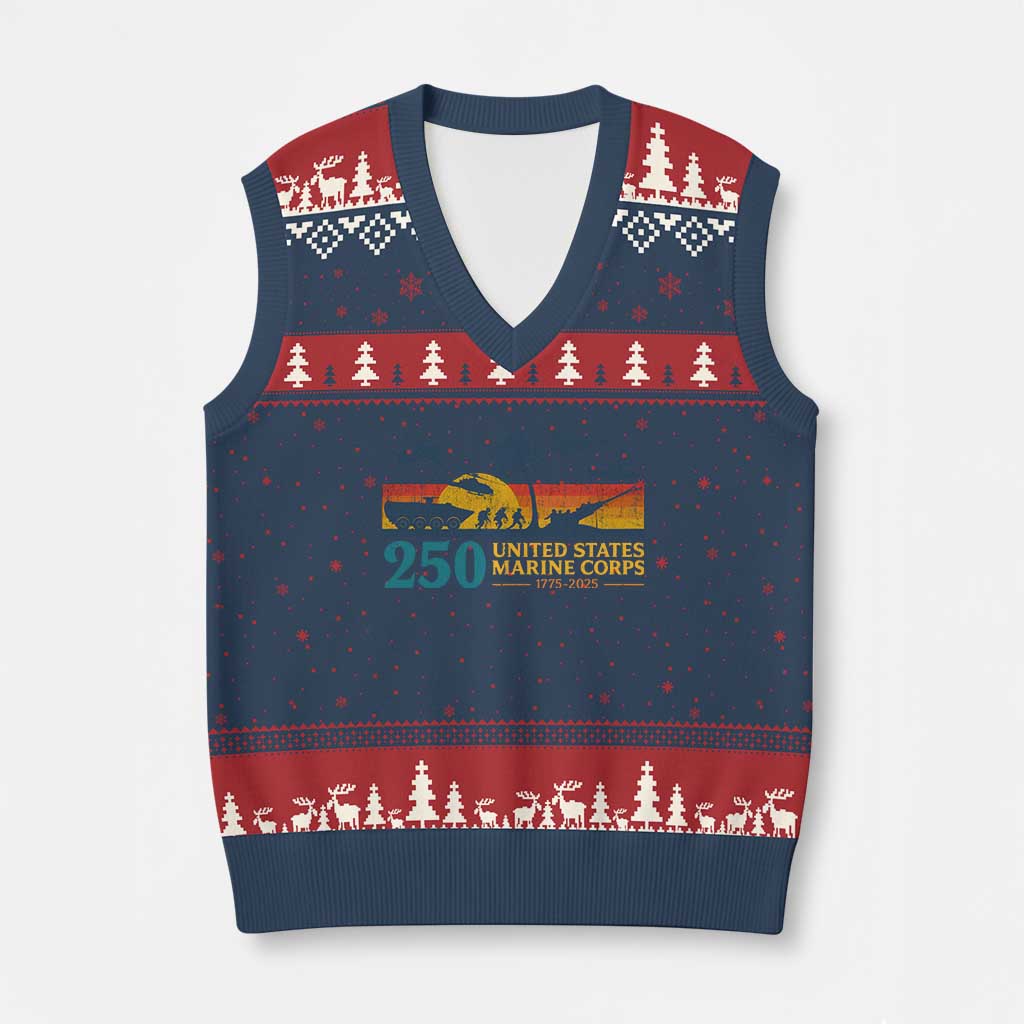 Marine 250th Anniversary V-Neck Knit Sweater Vest Patriotic Military Gift for Veterans - Wonder Print Shop
