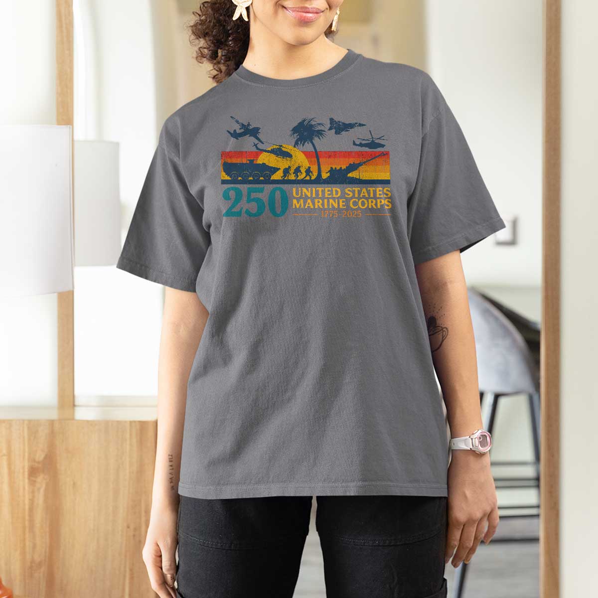 Marine 250th Anniversary T Shirt For Women Patriotic Military Gift for Veterans - Wonder Print Shop