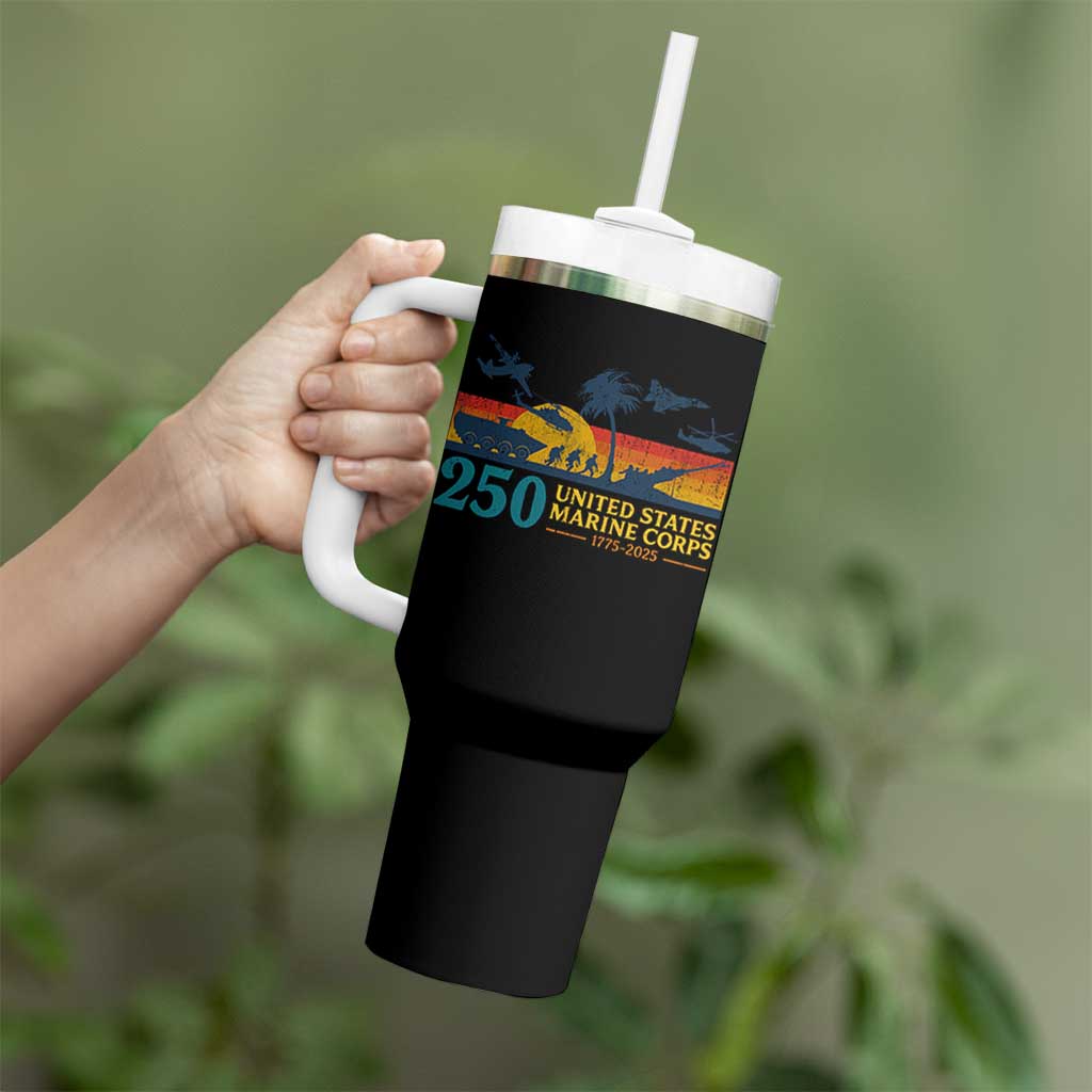 Marine 250th Anniversary Tumbler With Handle Patriotic Military Gift for Veterans - Wonder Print Shop