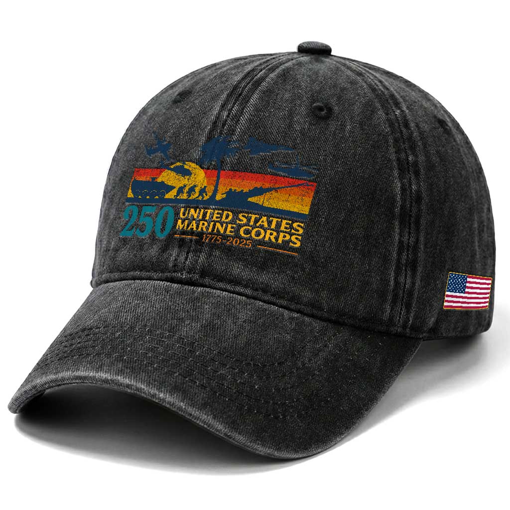 Marine 250th Anniversary Washed Cotton Baseball Cap Patriotic Military Gift for Veterans