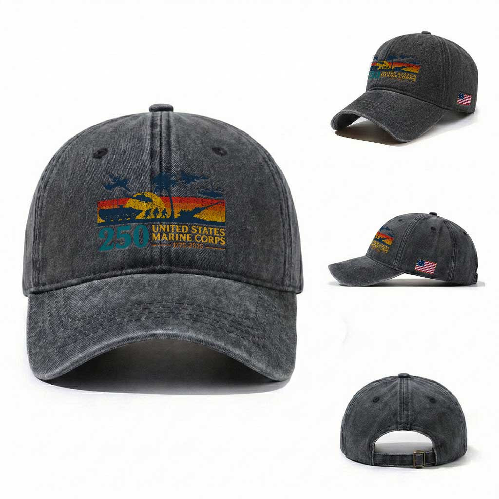 Marine 250th Anniversary Washed Cotton Baseball Cap Patriotic Military Gift for Veterans