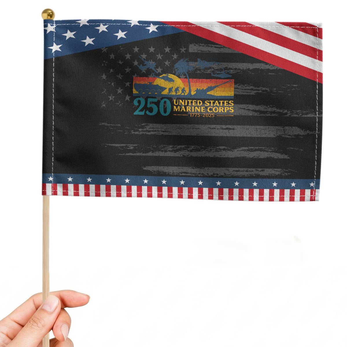 Marine 250th Anniversary Patriotic Handheld Flag Military Gift for Veterans