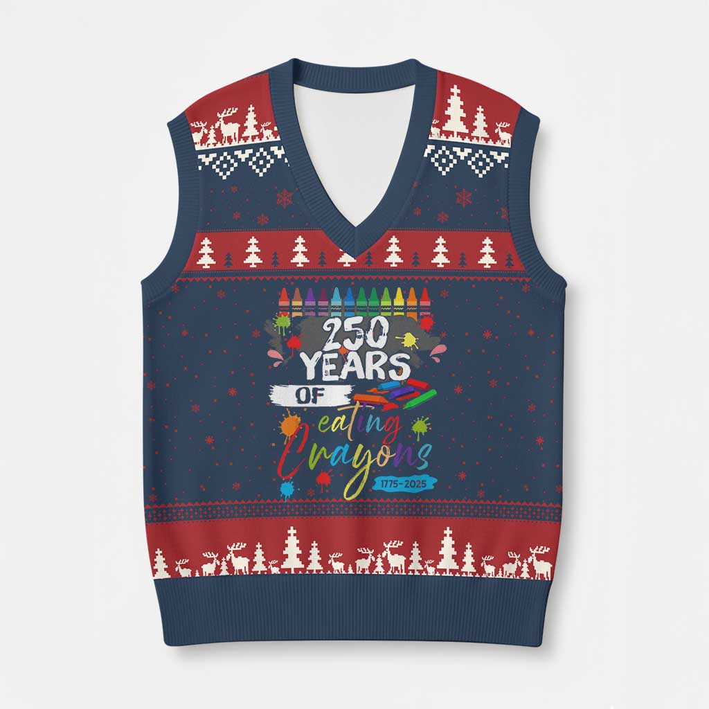 250 Years Of Eating Crayons V-Neck Knit Sweater Vest Marine Veteran 250th Anniversary - Wonder Print Shop