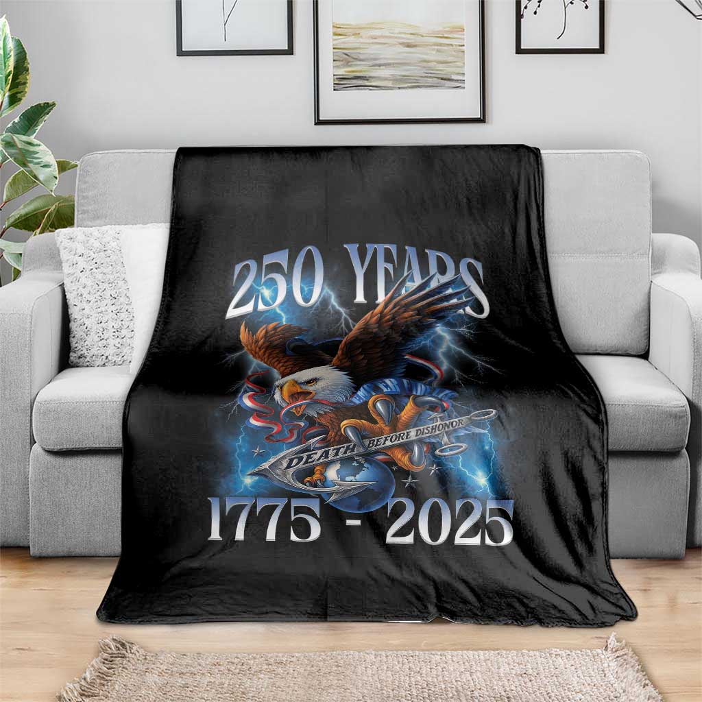 Marine Veteran 250th Anniversary Throw Blanket Eagle Patriotic Military Gift for Marines Veterans - Wonder Print Shop
