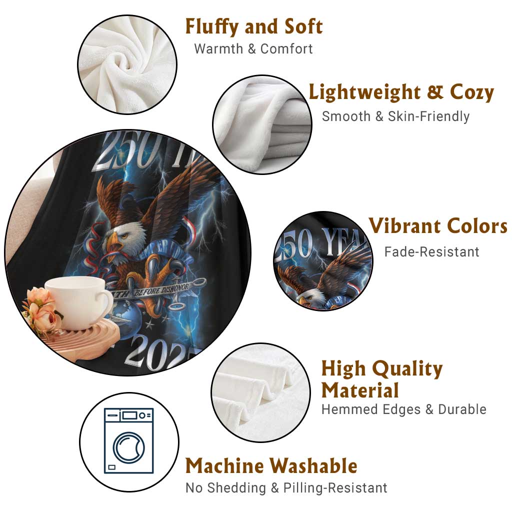 Marine Veteran 250th Anniversary Throw Blanket Eagle Patriotic Military Gift for Marines Veterans - Wonder Print Shop