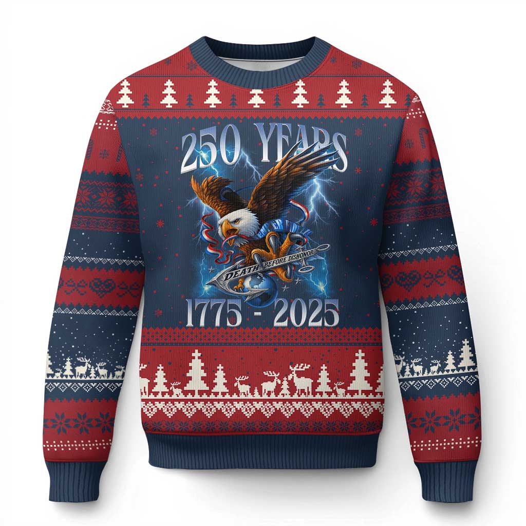 Marine Veteran 250th Anniversary Ugly Christmas Sweater Eagle Patriotic Military Gift for Marines Veterans - Wonder Print Shop